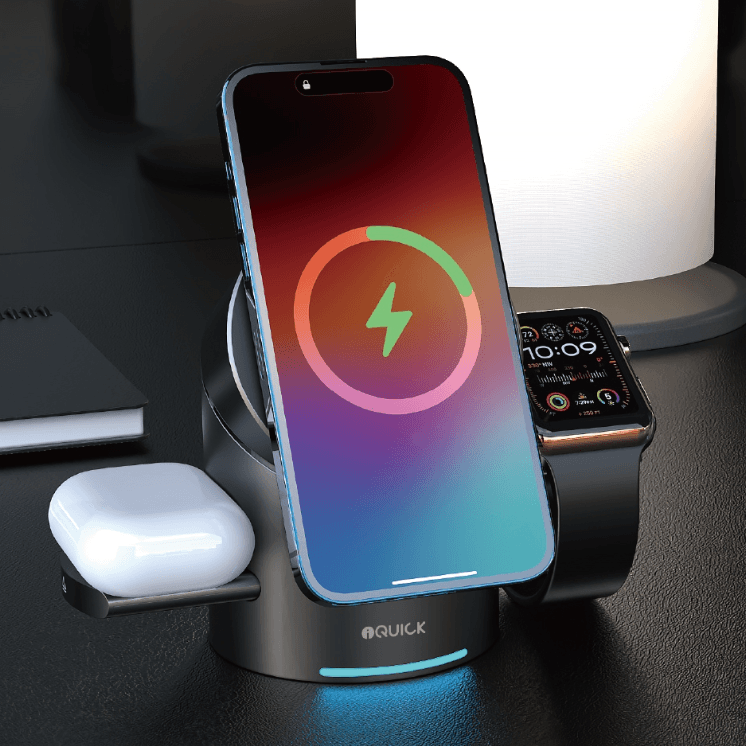 Phone and charging accessories displayed together.