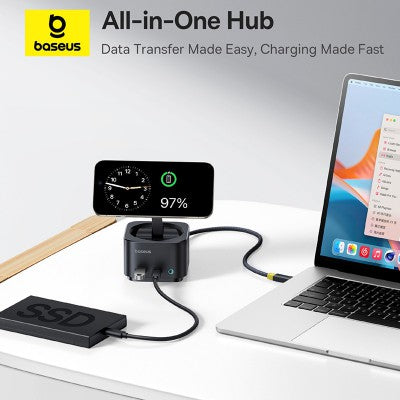 Baseus MagPro Series II 7-in-1 USB-C Hub with 15W Qi2 Wireless Charger-Black