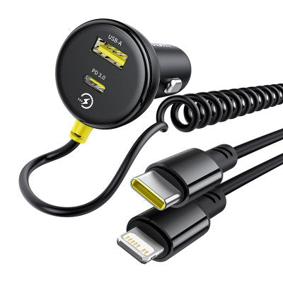 Baseus Circular Plastic Car Charger (U+C) + (C&L) Cable 60W Cosmic Black