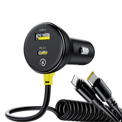 Baseus Circular Plastic Car Charger (U+C) + (C&L) Cable 60W Cosmic Black