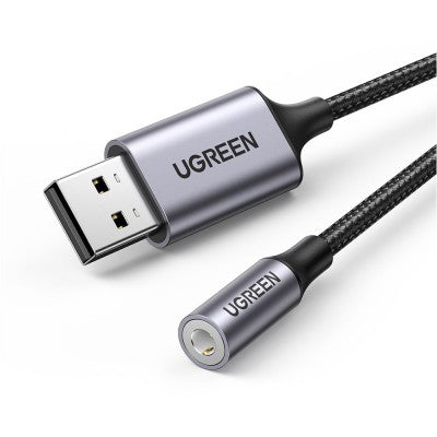 UGREEN CM477 USB 2.0 to 3.5mm Audio Adapter 25cm-Dark Gray