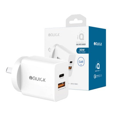 GaN II 30W PD3.0+QC3.0 Dual Ports Charging Adapter-White